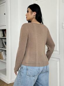 SHEIN EZwear Plus Size Women Casual Solid Color Knit T-Shirt - Camel - View 2