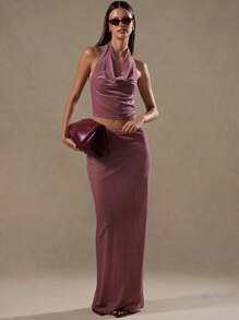 MUSERA 露背高领上衣，适合外出穿着，秋冬春夏皆宜 - 淺灰紫 - 查看 1