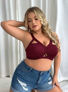 Plus Cut Out Bralet - Burgundy - View 1