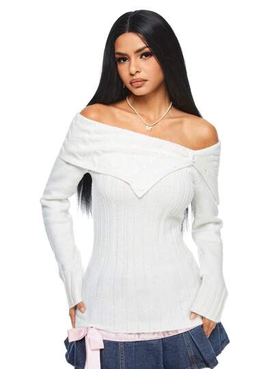 Maglione corto a costine con spalle scoperte, stile Y2K