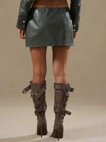 MUSERA Y2K风格夏季派对感恩节拉链超短迷你裙 - 綠色 - 查看 5