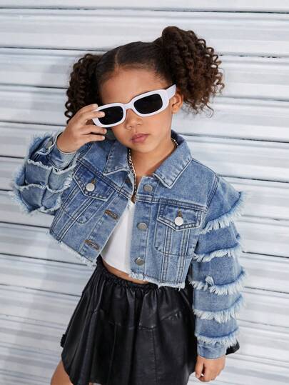 YOUNG GIRL 复古街头时尚荷叶边下摆短款牛仔夹克，一年四季百搭时尚单品