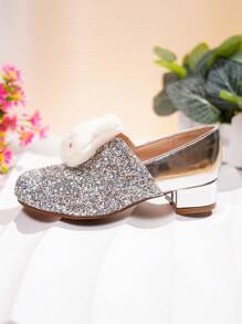 Fashionable Casual Glitter Bunny Head Breathable Low Heel Children Shoes For Girls