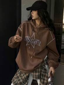 DAZY Loose Casual Contrast Color Block Thermal Lined Crew Neck Pullover Sweatshirt For Women,Fall Clothes