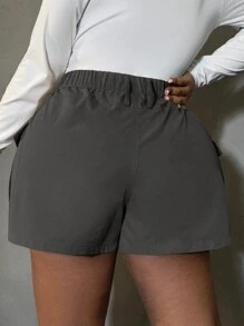 SHEIN SXY Quần short thường ngày cạp chun co giãn cỡ lớn cho nữ mùa xuân có túi hộp - Xám - Xem 2