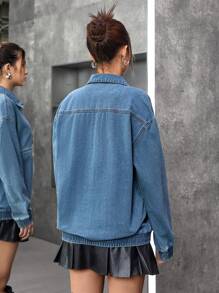 SHEIN Teenage Girls Blue Denim Long Sleeve Top