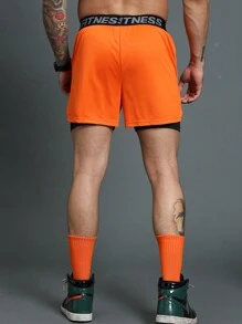 Gym Rark 男友风男士纯色拼布字母印花简约休闲运动短裤 - 橘色 - 查看 2