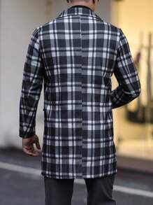 Manfinity Homme Áo khoác nam công sở cổ bẻ kẻ caro cổ điển cài khuy đôi, mùa thu/đông - Đen và trắng - Xem 2