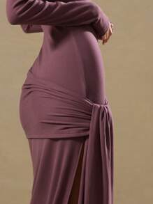 MUSERA Vestido largo de manga larga con frente drapeado, elegante para primavera, verano y fiestas - Marrón - Ver 4