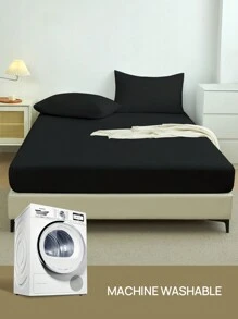 1 pièce Drap-housse de couleur unie, protège-matelas, doux et respirant, convient aux lits simples, doubles, queen et king. Linge de lit essentiel pour la maison et le dortoir - Noir - Voir 9
