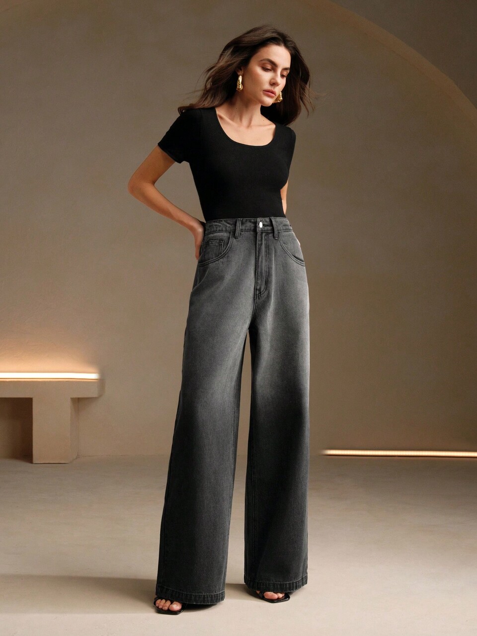 Pantalones vaqueros de pierna ancha con efecto tie-dye de nueva para mujeres