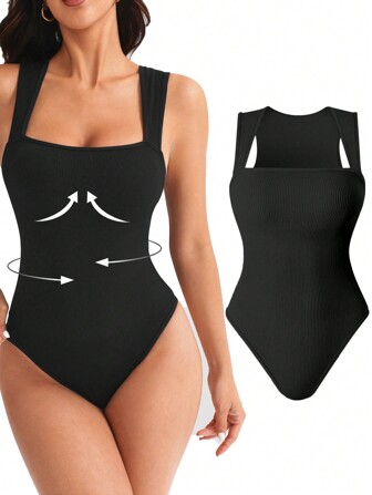 SHEIN Sport Studio Seamless Threaded High-Elasticity Sports Bodysuit Airport Outfit