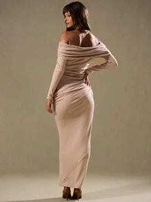 MUSERA Bardot Long Sleeve Drape Waist Maxi Dress Elegant Spring Summer Vacation Party