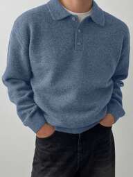 DAZY Enfärgad, knappad avslappnad långärmad tröja för män, lämplig för hösten