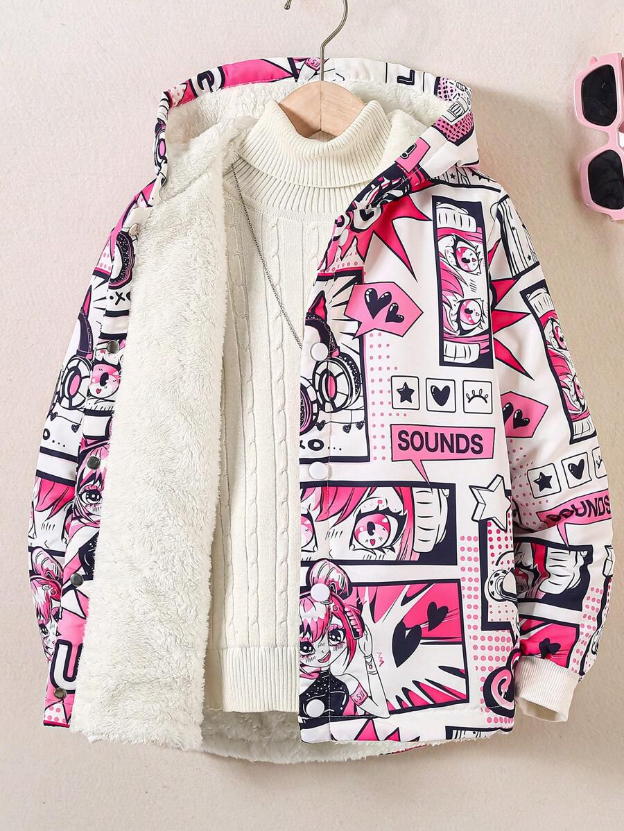 Tween Girls Floral Print Button Up Casual Hooded Jacket