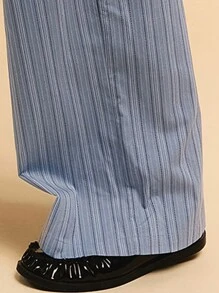 Athîral 阔腿条纹裤，松紧腰，女式慢跑裤 - 藍色 - 查看 5