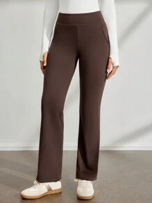 Activina Activina Women's Solid Color High Waist Pocketed Flare Leg Casual Workout Pants