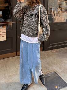 FRIFUL Women Casual Mixed Fiber Letter Pattern Loose Pullover Sweater, Autumn/Winter - Multicolor - View 7