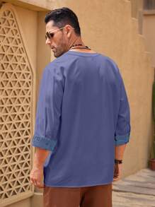 Manfinity Homme 男士中长款正面纽扣印花休闲衬衫，日常穿着