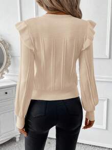 SHEIN Clasi Áo len mùa đông thanh lịch dành cho nữ với thiết kế bèo nhún và họa tiết đan hoa, thích hợp cho các bữa tiệc, công việc, mua sắm, đi chơi và tụ tập, áo len mùa thu, trang phục thanh lịch cho phụ nữ, trang phục mùa đông - Màu be - Xem 2