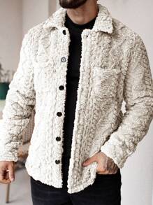 Manfinity Homme Men's Casual Solid Color Fuzzy Jacket For Autumn/Winter ,Men Flannel,Winter Men Jacket - Apricot - View 5