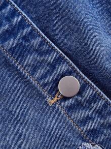 SHEIN MOD 女士休闲蝴蝶刺绣毛边单排扣牛仔背心夹克 - 藍色 - 查看 4