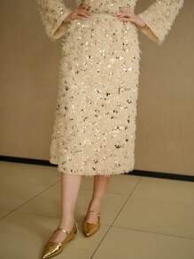 MOTF STUDIO SEQUINS FUZZY A LINE SKIRT, NEW YEAR - Apricot - View 9