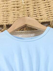 SHEIN Bộ 2 món/Bộ áo thun bo gấu trang trí nơ thường ngày cho bé gái & quần legging họa tiết hoa nhỏ nhắn, mùa thu - Rửa nhẹ - Xem 3