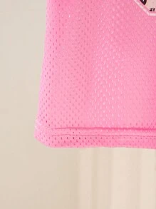 SHEIN Playful Pals 女婴婴儿豹纹印花数字图案足球球衣 T 恤，粉色和酒红色休闲运动街头服饰 - 玫紅色 - 查看 7