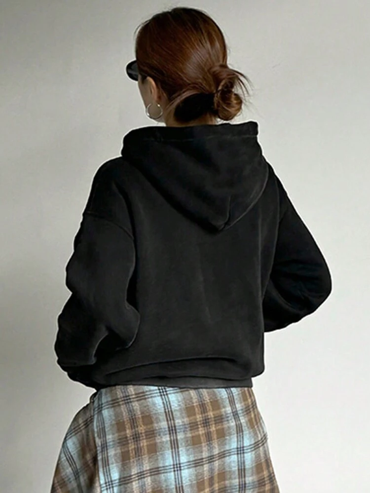 Women's Patterned Oversized Print Loose Fleece Hoodie Sweatshirt,Winter