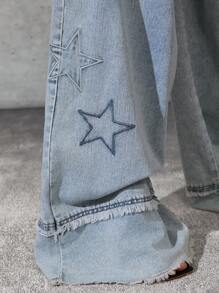 Denimoi Women Plain Pocket Decor Casual All-Match Loose Wide Leg Jeans