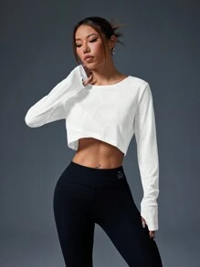 Easithlete 迷彩印花镂空裹身交叉后背运动长袖 T 恤