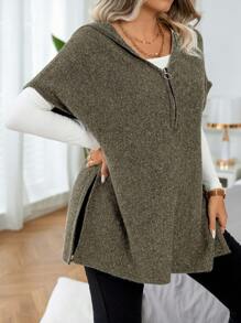 Calvaya 大码前拉链蝙蝠袖休闲连帽背心