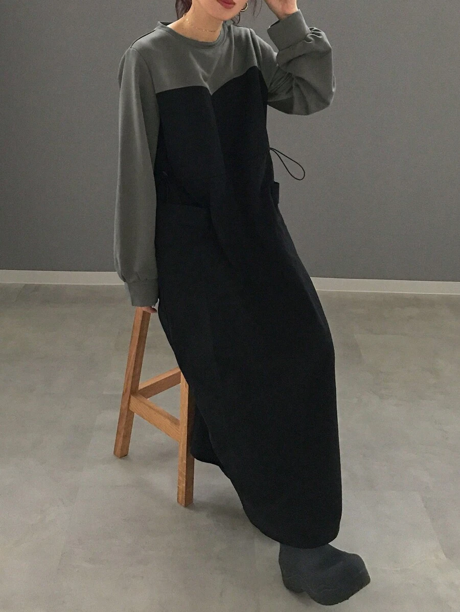 FRIFUL Women's Mid-Length Round Neck Casual Dress,Fall Dress Long Sleeve Dress