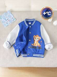 Kleine Jungen Lässig weite bequeme vielseitige süße Cartoon Löwen Muster Kontrastärmel Baseball Jacke, geeignet für Herbst und Winter - Blau - Übersicht 2