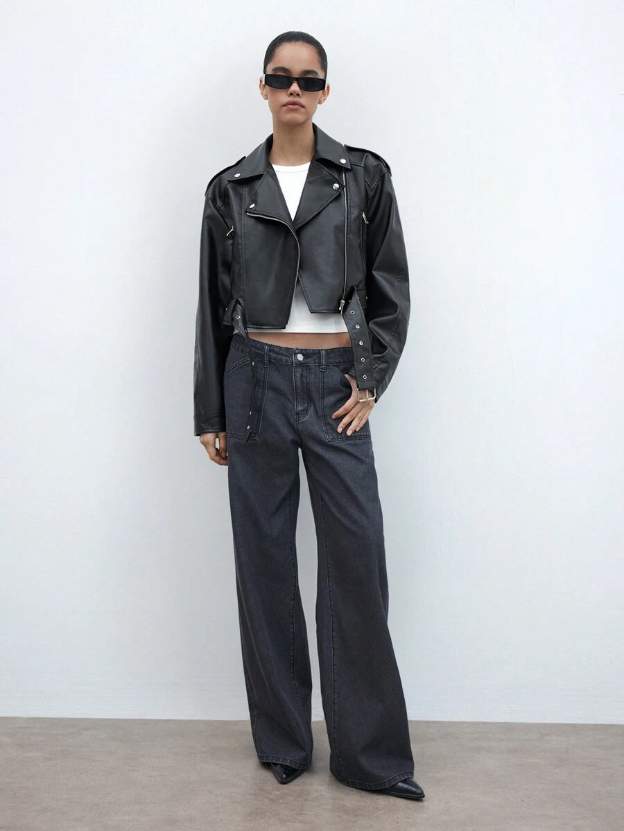 Maija Women's Elegant Modern Urban Casual Vintage Outdoor Black PU Thickened Jacket Coat, New Winter Design - Black - View 1