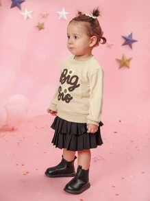Baby Girl Apricot Sweet Floral Print Long Sleeve Pullover Sweatshirt For Spring/Autumn - Apricot - View 6