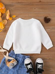 Baby Girl Funny Turkey Print Casual Fleece Crew Neck Long Sleeve Sweatshirt, Autumn/Winter , Thanksgiving Outfit - White - View 2