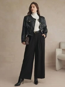 BizChic Women Plus Size Fashionable PU Leather Short Jacket For Autumn