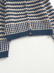 Chiquease Cárdigan de cuello redondo casual con bloques de color y rayas, para otoño/invierno