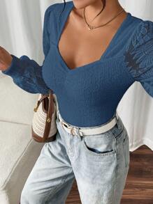 SHEIN Frenchy 女士纯色心形领长袖休闲衬衫