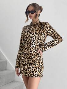 SHEIN X Belinda SHEIN Essnce Chaqueta con estampado de leopardo elegante para mujer, otoño