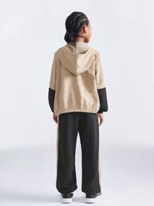 SHEIN Tween Girls Solid Color Splice Front Zipper Long Sleeve Top And Long Pants Casual 2 Pieces Set - Multicolor - View 2