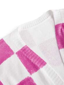 Blue Violet 艺术家女士 Y2K 棋盘格图案可爱卡哇伊开衫，适合秋冬季、假日、度假、春季、节日、春假、伊比沙岛 - 粉色 - 查看 4