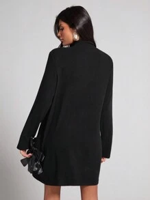 COSMINA Women's Autumn/Winter Black Bow Ruched Mini Dress