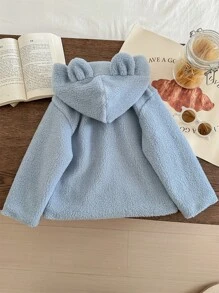 Blossori 男童优雅法式蓝色羊羔绒泰迪耳朵连帽拉链夹克，秋冬款 - 藍色 - 查看 2