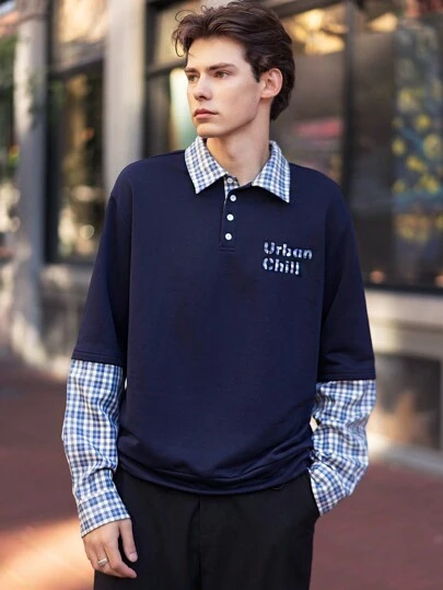 Manfinity VCAY 1 chiếc áo thun polo tay dài dáng rộng thoải mái thường ngày dành cho nam