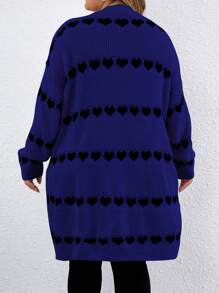 Calvaya 大码条纹印花休闲日常针织开衫，长袖