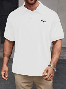 Manfinity CasualCool 大尺碼男士前開鈕扣短袖休閒 Polo 衫，正式款 - 白色 - 查看 3