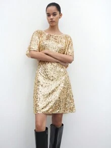Maija Vestido elegante de fiesta nuevo para otoño/invierno, de estilo urbano y elegante, vestido corto con lentejuelas y espalda descubierta para Navidad, Año Nuevo y Día de San Valentín en otoño